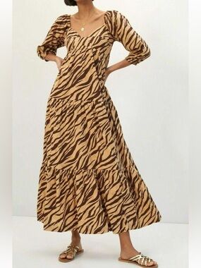 Blossom Maxi Dress Anthropologie Zebra Stripe Tan Brown Size L Please Note FLAW